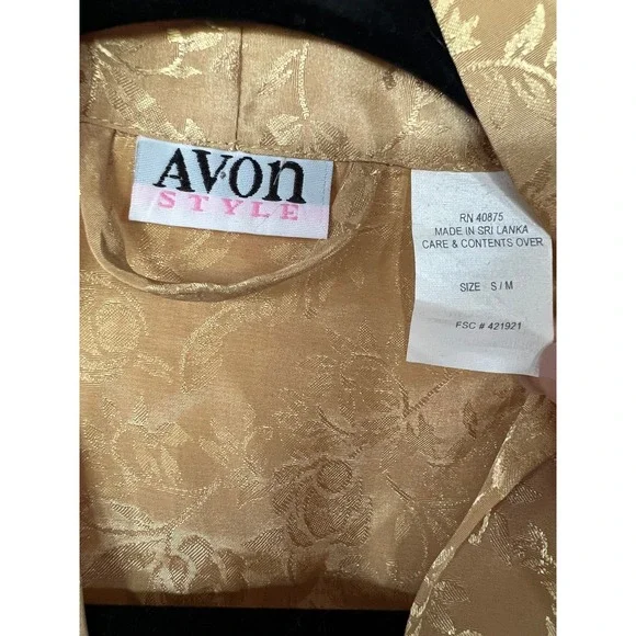 Avon Gold Floral Jacquard Robe Kimono Satin Feel Belted Vintage 80/90s S/M - Picture 6 of 12